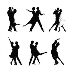 vector illustration of dancing silhouette set, Black & White silhouette set 