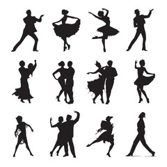 vector illustration of dancing silhouette set, Black & White silhouette set 