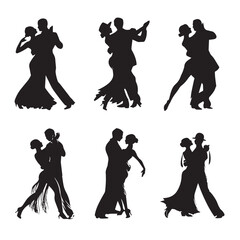 vector illustration of dancing silhouette set, Black & White silhouette set 