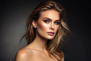 Naklejka premium Close-up portrait of a supermodel woman in an attractive pose 