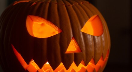 Spooky jack-o'-lantern glowing with eerie light making it perfect for Halloween decorations and autumn promotions