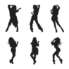 Fototapeta premium vector illustration of dancing women silhouette set, Black & White silhouette set 