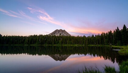 Mountain reflection sunset lake scene