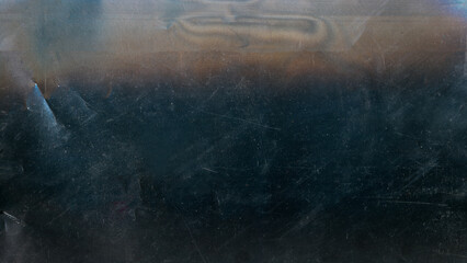 Blur distressed display. Grunge scratch flare. Dirty foil glow on dark gray crashed screen abstract texture. Black damaged old background.