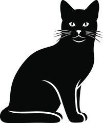 Silhouette of a cat, a graceful and elegant domestic pet sitting in a poised position, with its whiskers and ears perked up