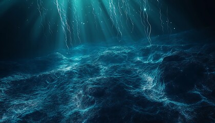 Deep Ocean Sapphire Texture with Floating Glow Strands and Rippling Veins