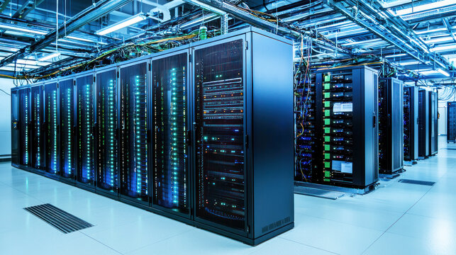 Technicians in a data center collaborating on server maintenance.