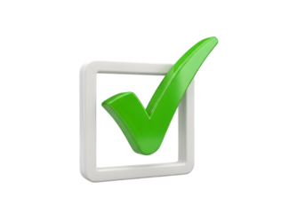 3d green check mark in white box on transparent background