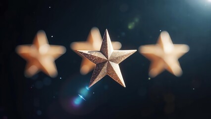 Three golden stars on black background