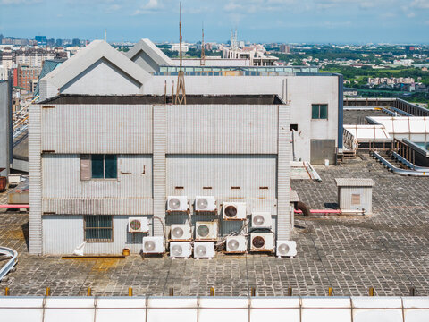 Building Rooftop Multiple Air Conditioning Units HVAC