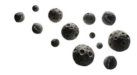 3d asteroids floating in the darkness on transparent background