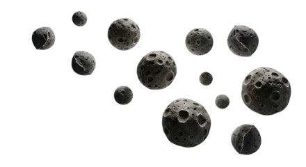 3d asteroids floating in the darkness on transparent background