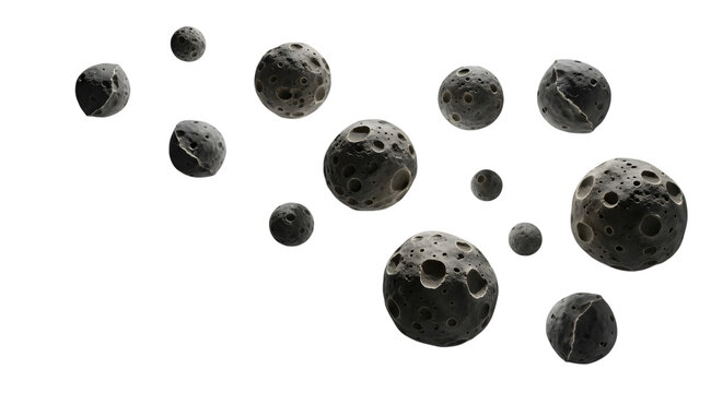 3d asteroids floating in the darkness on transparent background