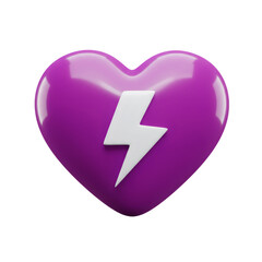 Obraz premium Textured Purple Heart with White Lightning Bolt on Transparent Background