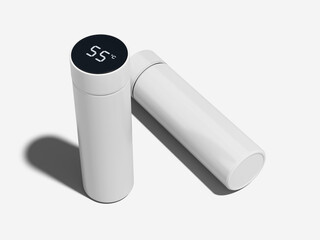 White Blank Water Flask with Thermometer Mockup Tumbler Packaging