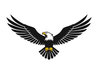 Silhouette of a flying eagle with spread wings and sharp beak