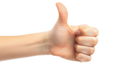 Human hand giving thumbs up, approval gesture, positive feedback on transparent background