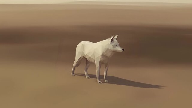 Polygonal White Wolf Standing Gracefully Against a Soft Landscape Background