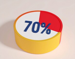 3D pie chart showing 70% in navy blue.  Yellow and red segments