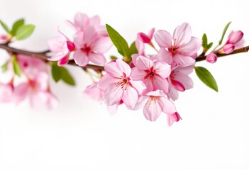Fototapeta premium Delicate pink blossoms isolated on pure white backdrop, botanical, white