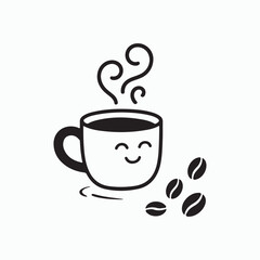 Cute Coffee Cup Bean Icon Design Vector Illustration