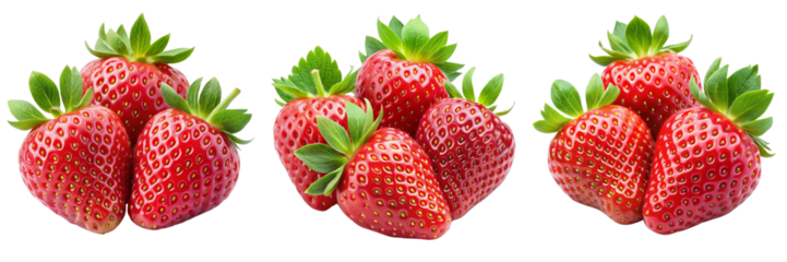 Three Clusters of Fresh Strawberries Isolated on Transparent Background, Red Fruit, Food Photography, Strawberry, Fruit, Clipart