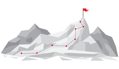 mountain route to goal success. business growth step climbing achievement. vector illustration flat design.