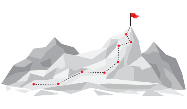 mountain route to goal success. business growth step climbing achievement. vector illustration flat design.