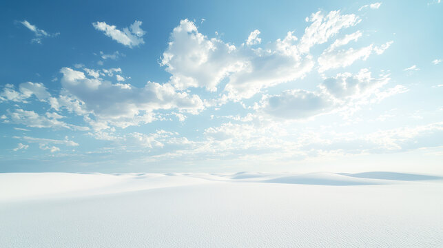 Sunlight filtering through sparse desert clouds above vast dunes.