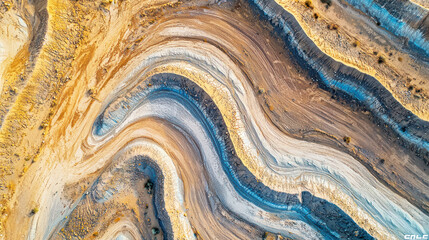 Obraz premium Aerial view of an arid desert landscape with sand patterns.