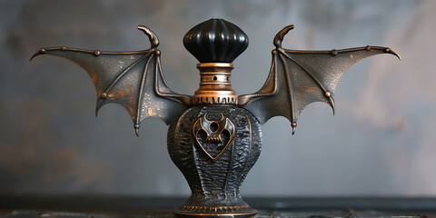 Gothic Perfume Bottle with Bat Wings and Skull Design – Dark Elegant Fragrance Decor