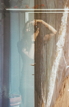 Self portait double exposed on film