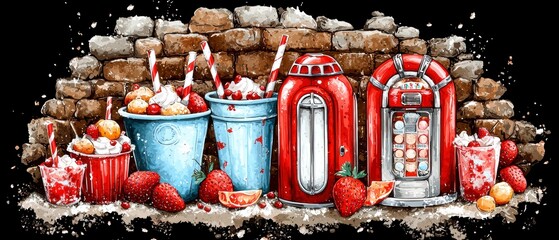 Retro Diner Delight Jukebox, Shakes, and Sweet Treats
