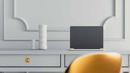 Modern workspace with laptop and elegant decor in bright environment