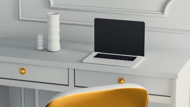 Modern workspace with laptop and elegant decor in bright environment