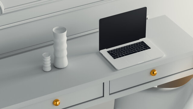 Modern workspace with laptop and elegant decor in bright environment