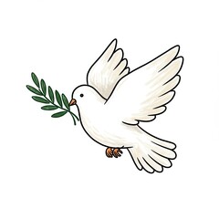 Obraz premium White dove flying with olive branch symbolizing peace 