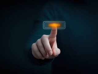 anonymous browsing cybersecurity concept. Digital hand pressing a glowing button on a dark background.