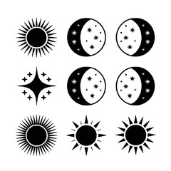 Fototapeta premium Collection of celestial symbols sun moon and stars isolated on white background
