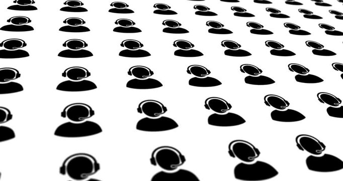 Animated design of customer service icons or person with headphones and microphone moving on a white background