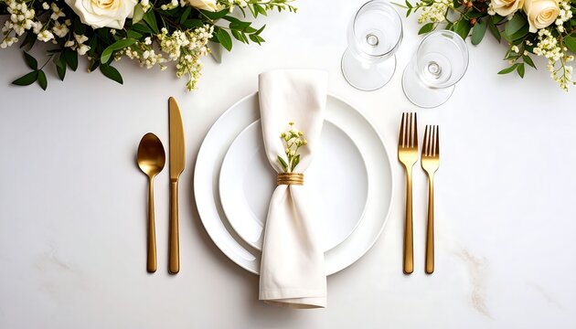 Elegant table setting with flowers - Powered by Adobe