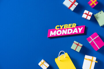 Vibrant Cyber Monday Sale Background With Gift Boxes And Tags