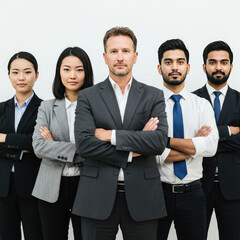 Group Of Diverse Business Team Members Standing With Arms Crossed, White Background