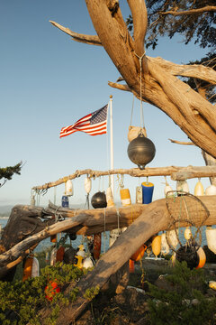 American Flag and Buoys in Crescent City California