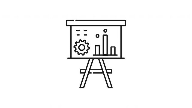 Project management line animation. Project management icon board for displays with statistical charts for project oversight. Ideal for illustrating project planning and progress tracking.