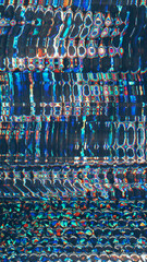 Obraz premium Glitch art. Color noise. Shifted image light lens distort defocused display. Art vivid psychedelic abstract circles mosaic background.