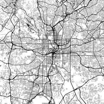 Atlanta City Map Art Print Sleek Monochrome Urban Grid Designs in White and Black, Refined Blueprint Aesthetic, Modern Linework Wall Decor Featuring Elegant Cartographic Minimalism