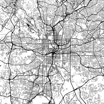 Atlanta City Map Art Print Sleek Monochrome Urban Grid Designs in White and Black, Refined Blueprint Aesthetic, Modern Linework Wall Decor Featuring Elegant Cartographic Minimalism