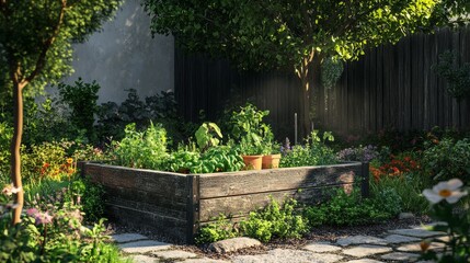 40.Vegetable Garden Podium, Small Raised Bed with Growing Herbs, Fresh and Organic, Nature-Inspired Theme