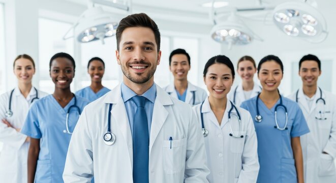 Smiling Medical Team in Surgical Room Doctors and Nurses.
